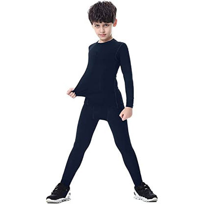 LANBAOSI Boys & Girls Long Sleeve Compression Shirts and Pant 2 PCS Set, Black, 5