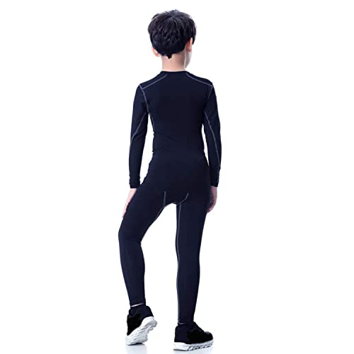 LANBAOSI Boys & Girls Long Sleeve Compression Shirts and Pant 2 PCS Set, Black, 5