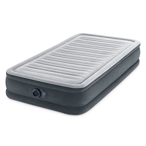 Intex 67765ED Dura-Beam Deluxe Comfort-Plush Mid-Rise Air Mattress: Fiber-Tech – Twin Size – Built-in Electric Pump – 13in Bed Height – 300lb Weight Capacity