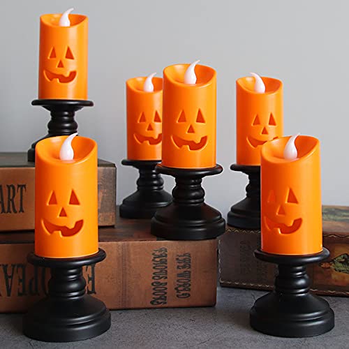 YBB 6PCS Pumpkin Candle Light, Orange Flameless Candle Lights LED Lamps Festival Decor Light for Halloween Party Table Centerpieces