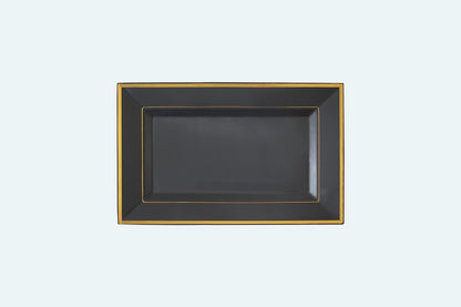Yumchikel Black & Gold Rim Rectangular Plastic Serving Trays, 13 x 8 Inches, 6 Pack, Durable Disposable, Ideal for Food, Dessert, Cake, Drinks