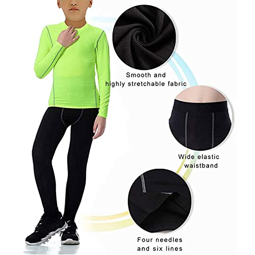 LANBAOSI Boys & Girls Long Sleeve Compression Shirts and Pant 2 PCS Set, Black, 5