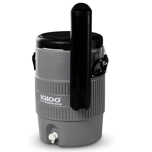 Igloo 5 Gallon Portable Sports Cooler Water Beverage Dispenser with Flat Seat Lid, Insulated Beverage Dispenser, Grey/Black
