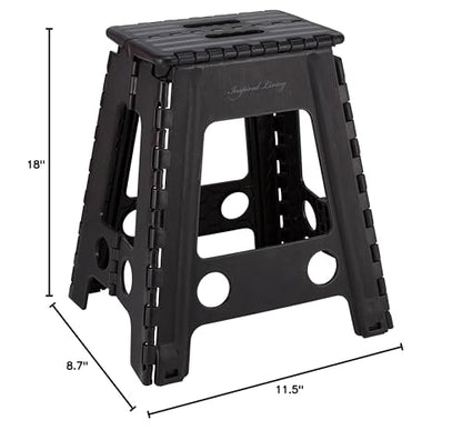 Inspired Living 18" Step Stool, Folding Step Stools for Adults, Plastic Foldable Step Stools Kids, Holds Up to 330 lbs, Collapsible Folding Stool for Kitchen, Bathroom, Bedroom - Black/Grey