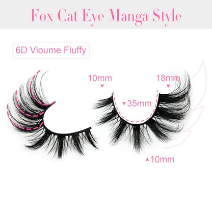 𝗖𝗮𝘁 𝗘𝘆𝗲 𝗟𝗮𝘀𝗵𝗲𝘀 𝗠𝗮𝗻𝗴𝗮 𝗙𝗼𝘅 𝗘𝘆𝗲 False Eyelashes 18mm Wispy Flase Lashes Manhua Faux Mink Fluffy Dramatic Fake Eyelashes Volume Anime Strips Pack 14 Pairs by EMEDA(Cat Eye CK08)