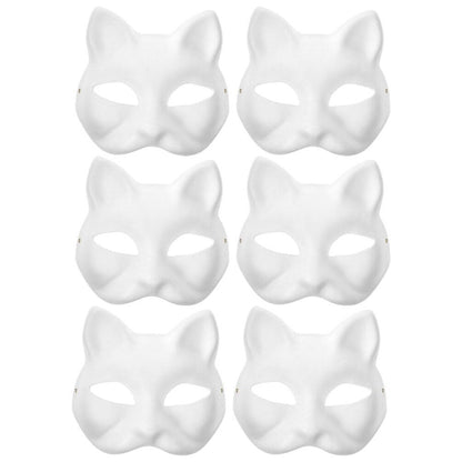 IMIKEYA Cat Mask 6pcs White Paper Fox Masks Blank Unpainted Wolf Animal Half Faces DIY Paint Masquerade Costume Prop for Carnival Cosplay Dance Party Favors