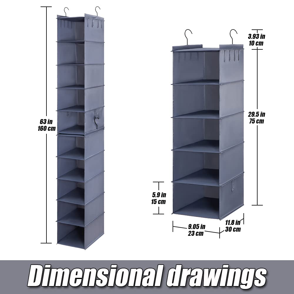 LADYBRO Baseball Cap Storage for Closet Hanging Hat Organizer Hat Rack 10-Shelf or 2 Pcs 5-Shelf, Trucker Dad Golf Cap Newsboy Container Display Hanger Holder Oxford Cloth Space Saver