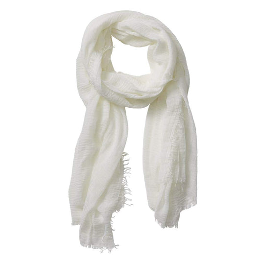 XRDSS Summer Cotton Blend Crinkle Vintage Soft Scarf with Fringed Edges 35" × 70" (White)