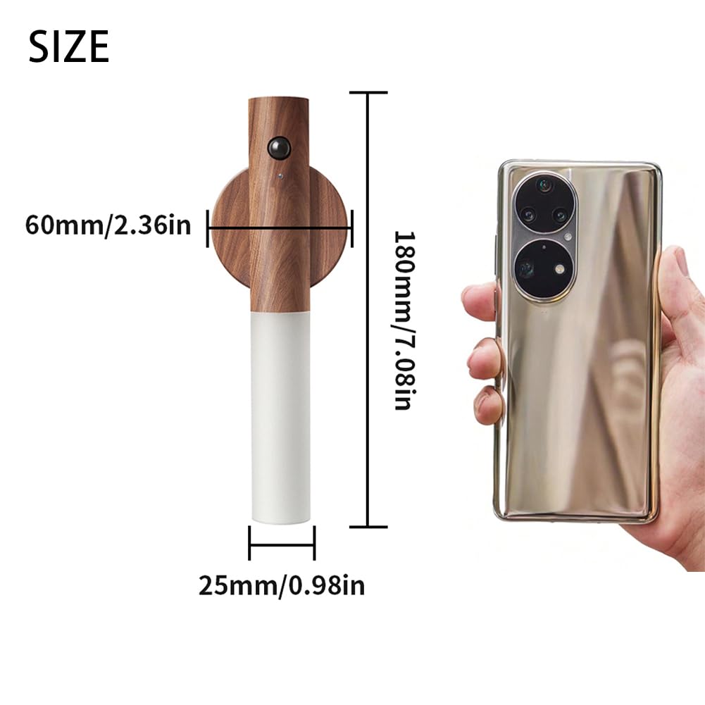 LANDGOO Wooden Motion Sensor Lights Indoor, Magnet Body Hallway Rechargeable LED Wireless Battery Operated Wall Sconce, Portable Decor Torch Night Lighting for Bedroom (Walnut Wood 2PCS)