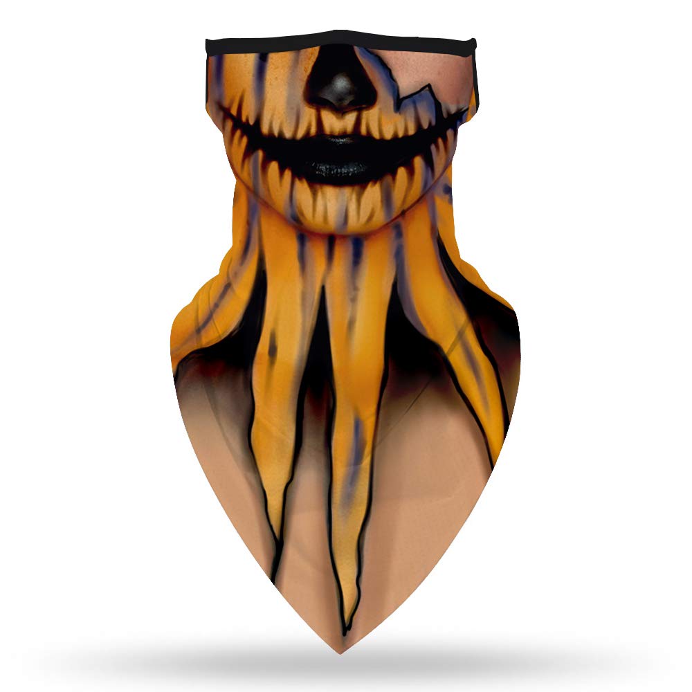 YAYOUREL Halloween Scary Mask Halloween Masks for Adults Skull Pumpkin Skeleton Neck Gaiter Face Mask Covering Ear Loop Hole Triangle Bandanas for Men Women UV Face Scarf Mask Cover Black Yellow