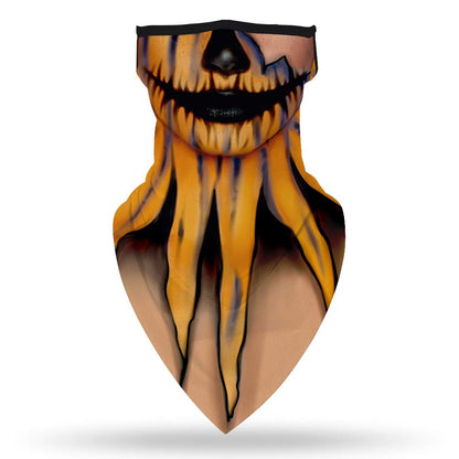 YAYOUREL Halloween Scary Mask Halloween Masks for Adults Skull Pumpkin Skeleton Neck Gaiter Face Mask Covering Ear Loop Hole Triangle Bandanas for Men Women UV Face Scarf Mask Cover Black Yellow