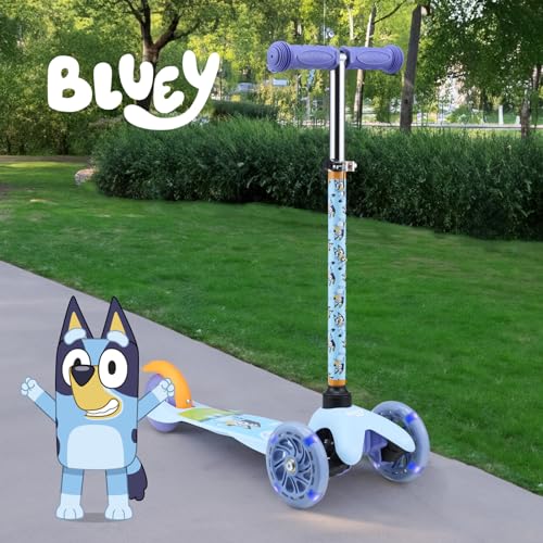 Voyager Self Balancing Kick Scooter with Light Up Wheels, Extra Wide Deck, 3 Wheel Platform, Foot Activated Brake, 75 lbs Limit, Kids & Toddlers Girls or Boys, for Ages 3 and Up, Bluey