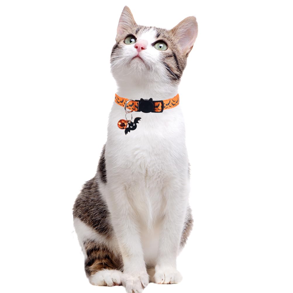 Lamphyface 4 Pack Halloween Cat Collar with Bell Breakaway Adjustable for Kitty Adjustable Safety