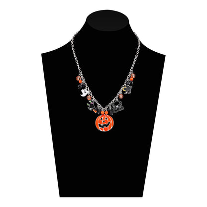 XOCARTIGE Halloween Pumpkin Pendant Necklace Witch Cat Charms Necklace Party Ghost Chain Necklaces for Women (A MC Pumpkin)