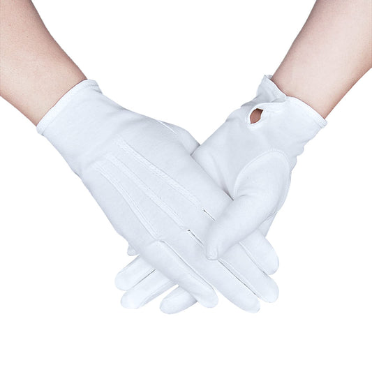 Zenssia Parade Formal White Cotton Tuxedo Costume Gloves with Snap Cuff, Silver Coin Jewelry Inspection Gloves 1 Pair