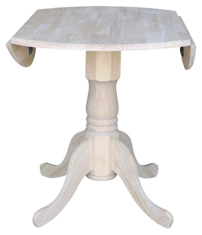 IC International Concepts 36" Dual Drop Leaf Dining Table Solid Real Wood, Sturdy Parawood, 36"W x 36"D x 30"H, DIY, Paint/Stain Ready, Unfinished