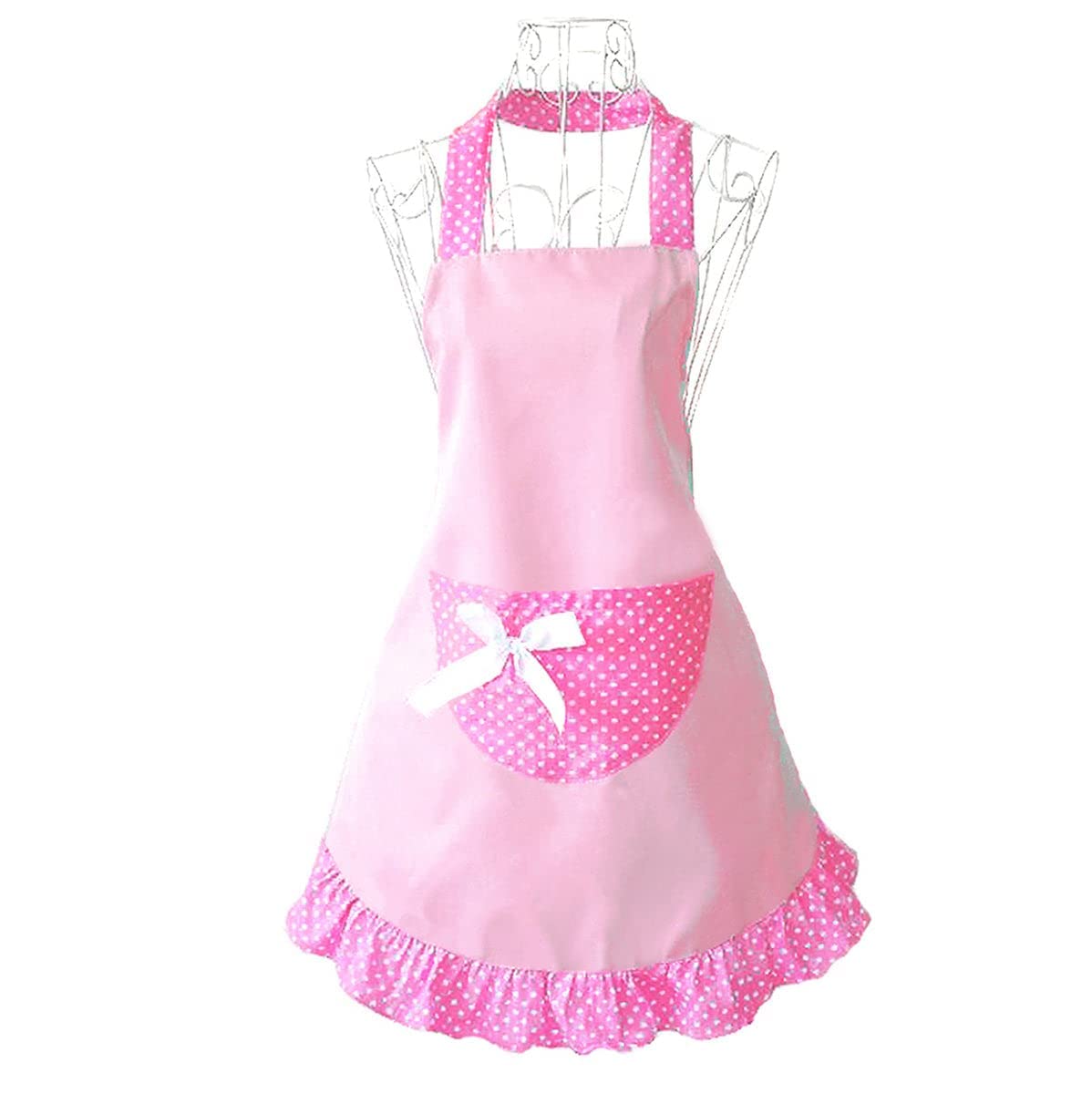 Hyzrz Cute Girls Bowknot Funny Aprons Kitchen Restaurant Cake Aprons with Pocket for Women(Pink)