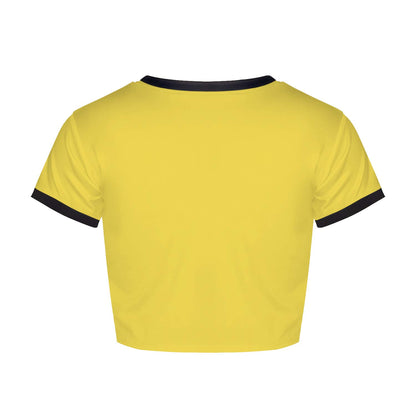 Womens Crop Tops Summer Casual Short Sleeve Goth Halloween Graphic Cropped T Shirts (Yellow Chunky Doll 008,S)