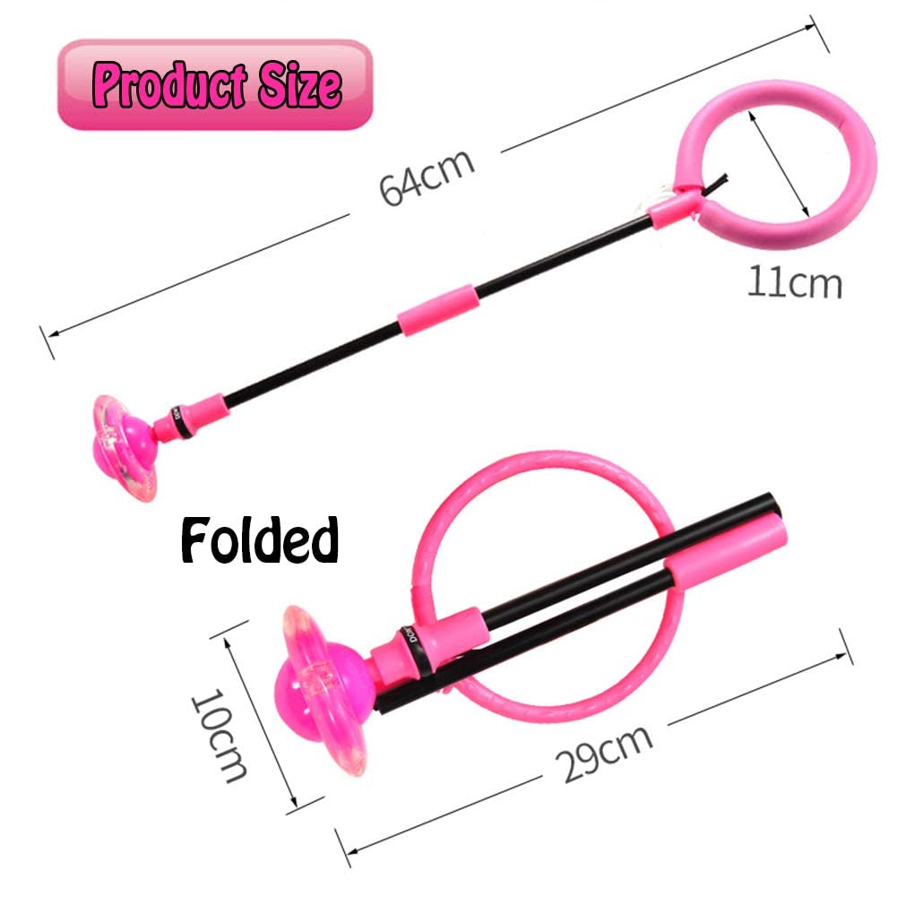 ILNCLUY Foldable Ankle Skip Ball Flashing Jumping Ring Colorful Sports Swing Ball, Fitness Fat Burning Jump Rope Game for Boy and Girl (Pink)