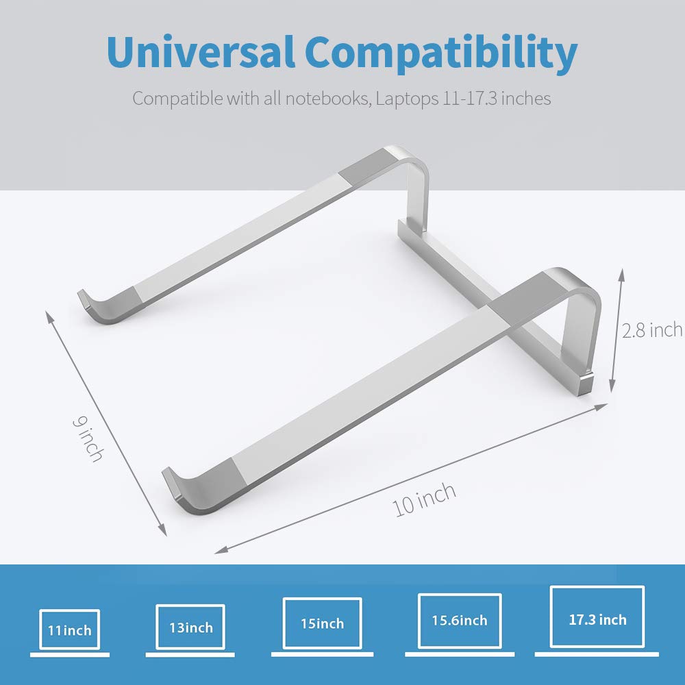 Laptop Stand for Desk，Stable Ergonomic Aluminum Computer Riser Cooling Stand for Mac MacBook Pro/ MacBook Pro Air,HP, Dell, More PC Notebook - 12 13 15 16.2 inch (Silver)