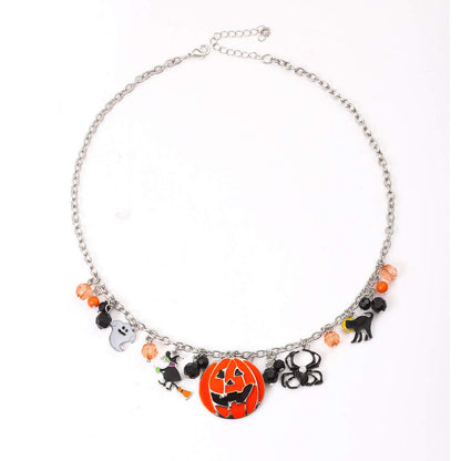 XOCARTIGE Halloween Pumpkin Pendant Necklace Witch Cat Charms Necklace Party Ghost Chain Necklaces for Women (A MC Pumpkin)