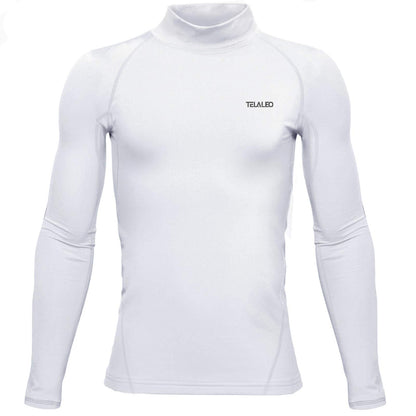 Youth Boys' Girls' Thermal Mock Compression Shirt Long Sleeve Turtle Neck Top Fleece Lined Base Layer Athletic Football Undershirt White M
