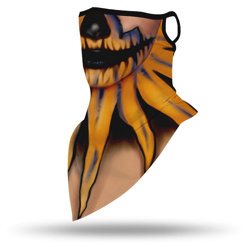 YAYOUREL Halloween Scary Mask Halloween Masks for Adults Skull Pumpkin Skeleton Neck Gaiter Face Mask Covering Ear Loop Hole Triangle Bandanas for Men Women UV Face Scarf Mask Cover Black Yellow