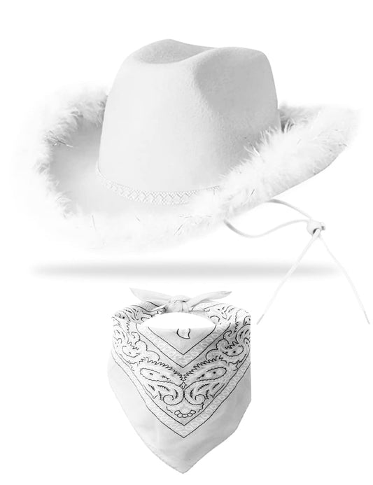 YBHOMINE Cowboy Hat with Bandana - Feather Boa Cowgirl Hat for Women & Men,bachelorette party Halloween Dress-Up…