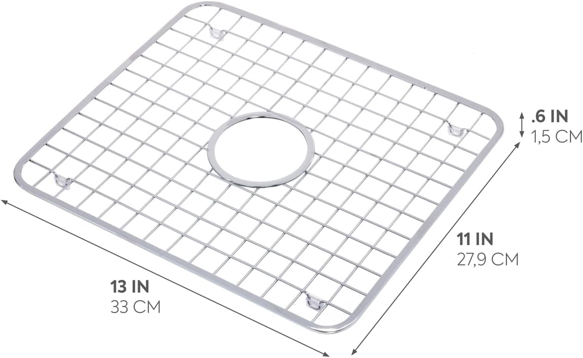 InterDesign Sink Grid with Hole, Polished Stainless Steel, 12.75x11 inches