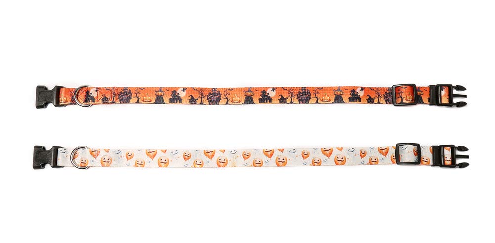 Lamphyface 2 Pack Halloween Dog Collar Adjustable Pumpkin Pattern
