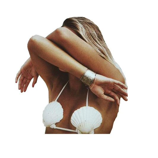 Zoestar Shell Bra Mermaid Seashell Bikini Top for Women (White)