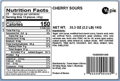 Yupik Sour Cherry Candies, 2.2 lb (35.2 oz), Cherry-Flavored Balls, Sweet & Tart, Chewy Red Gummies, Fun Treat, Sweet Candy, Delicious Snack, Ideal for Gifting, Holidays & Decorating