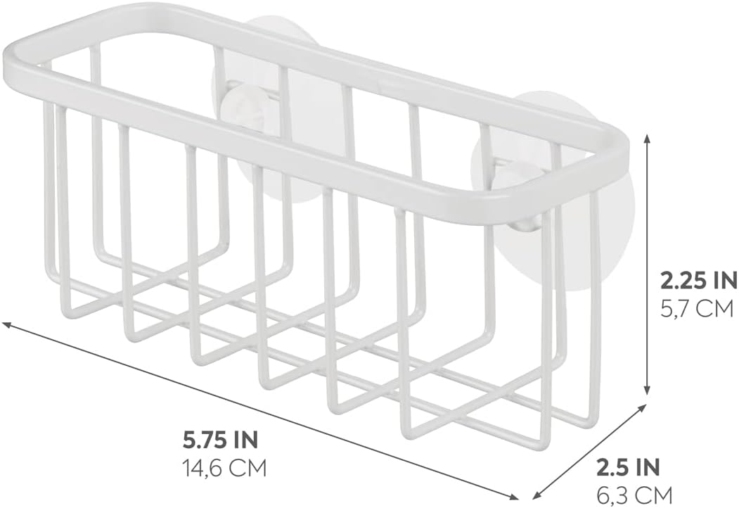 InterDesign Gia Kitchen Sink Suction Holder for Sponges, Scrubbers, Soap - Pearl White