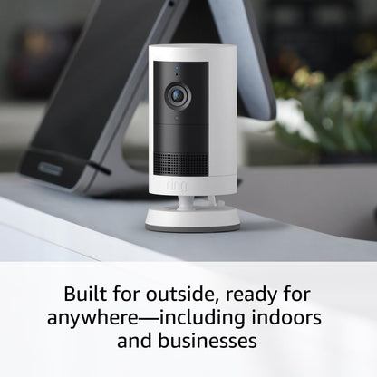 Introducing Ring Outdoor Cam Plus, Plug-In — Wide-Angle 2K Video with Ring Vision, Low-Light Sight for full-color night vision, Mount-anywhere versatility, White
