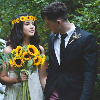 WOVOWOVO 2 Packs Sunflower Crown Headbands For Women Girls, Floral Daisy Hippie Hair Accessories Fall Flower Crown Adjustable Handmade Headpiece Photo Props Party Vacation (Yellow)