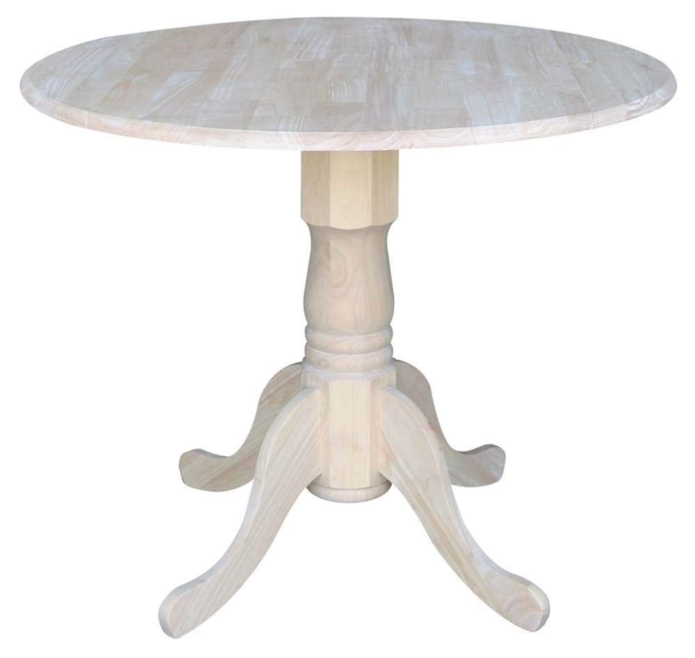 IC International Concepts 36" Dual Drop Leaf Dining Table Solid Real Wood, Sturdy Parawood, 36"W x 36"D x 30"H, DIY, Paint/Stain Ready, Unfinished