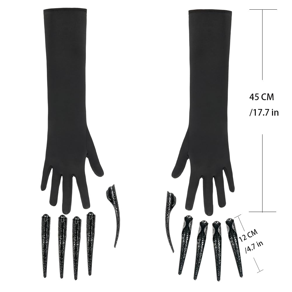 Xiao Cheng Ming Zhu Long Finger Claw Gloves Black paw gloves, scary vampire witch demon crow Halloween Cat nail rings Cosplay costume accessories For women costume (gloves & 10pcs claws)