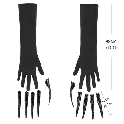 Xiao Cheng Ming Zhu Long Finger Claw Gloves Black paw gloves, scary vampire witch demon crow Halloween Cat nail rings Cosplay costume accessories For women costume (gloves & 10pcs claws)