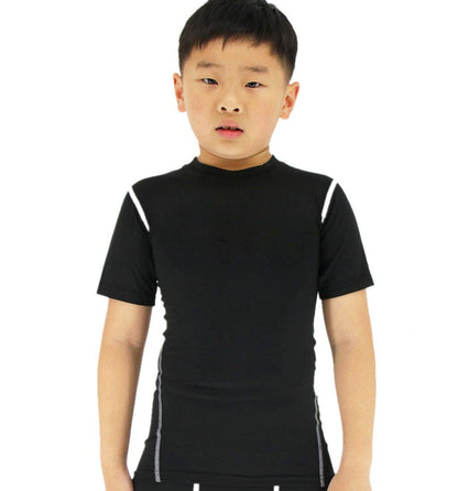 LANBAOSI Boy's Compression Shirts Child's Short Sleeve Base Layer Tops Black 7