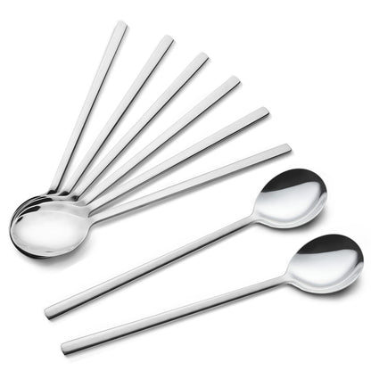 IQCWOOD Spoons, 8 Pieces Korean Spoon, 8.5 Inch Stainless Steel Table Soup Spoons with Long Handles for Home, Kitchen, or Restaurant Flatware Set
