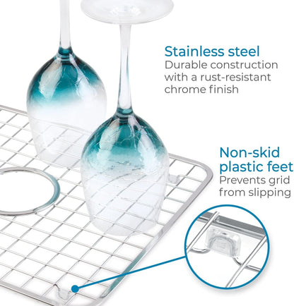 InterDesign Sink Grid with Hole, Polished Stainless Steel, 12.75x11 inches