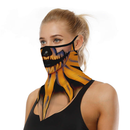 YAYOUREL Halloween Scary Mask Halloween Masks for Adults Skull Pumpkin Skeleton Neck Gaiter Face Mask Covering Ear Loop Hole Triangle Bandanas for Men Women UV Face Scarf Mask Cover Black Yellow