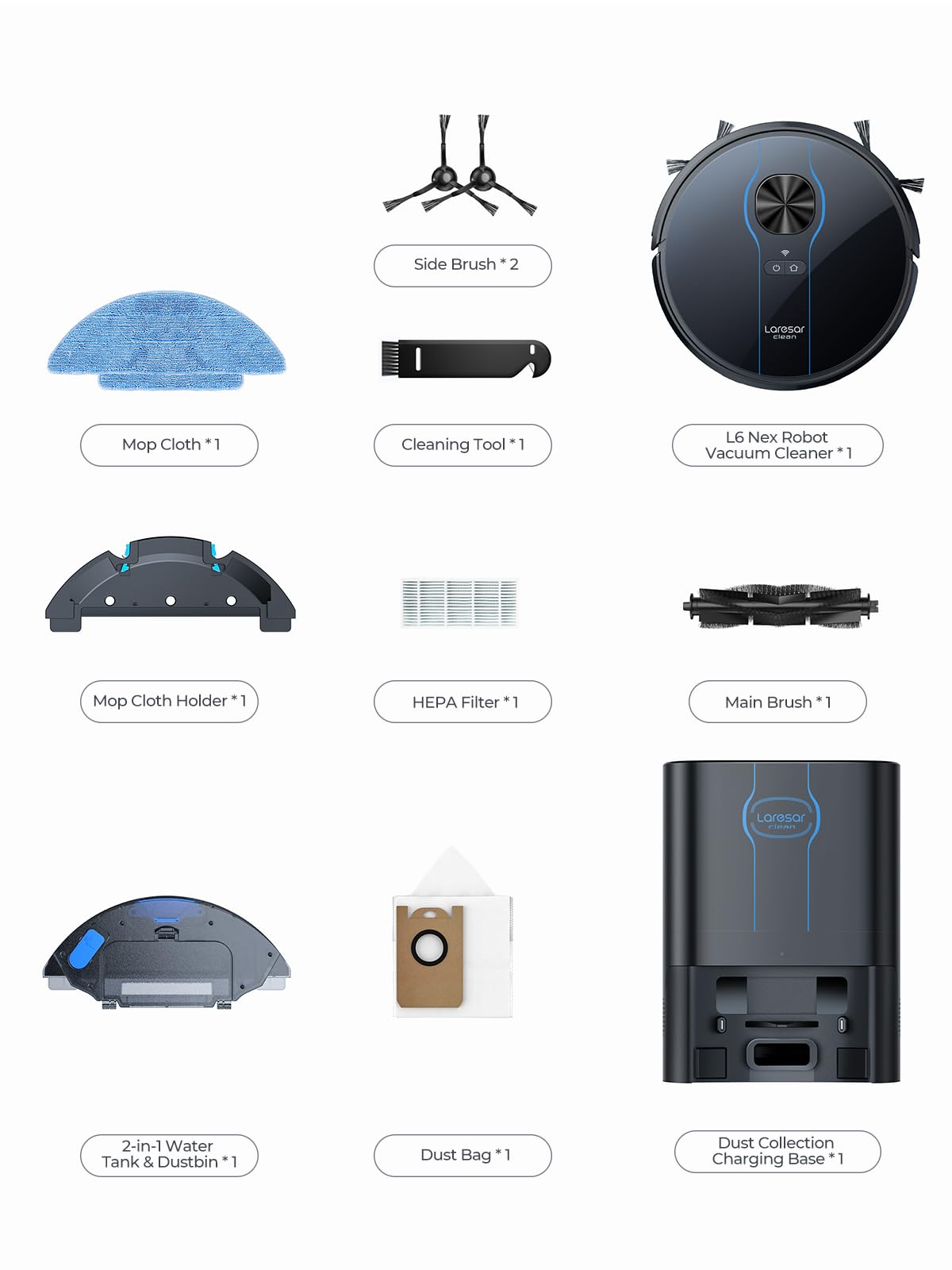 Laresar Clean Robot Vacuum and Mop, 5000Pa Robot Vacuum with 60 Days Self Emptying Station, Lidar Navigation Robot Vacuum Cleaner, Mapping, WiFi/APP/Voice,Ideal for Pet Hair,Carpet and Hard Floor