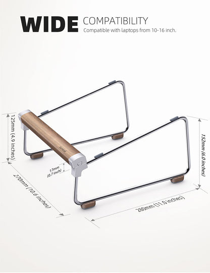 Lamicall Laptop Stand for Desk - Aluminum and Wooden Desktop Notebook Stand Holder, Ergonomic Laptop Holder for MacBook Air/Pro, Dell, Hp, Msi, Asus, Acer, Chromebook, Surface Pro and 10-16'' Laptop