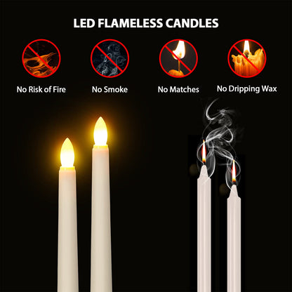 Ymenow Flameless Taper Candles with Remote Timer, 6pcs 7.9" Battery Operated LED Fake Electric Tapered Candles Flickering Ivory Floating Candlesticks for Halloween Party Table Christmas Decorations