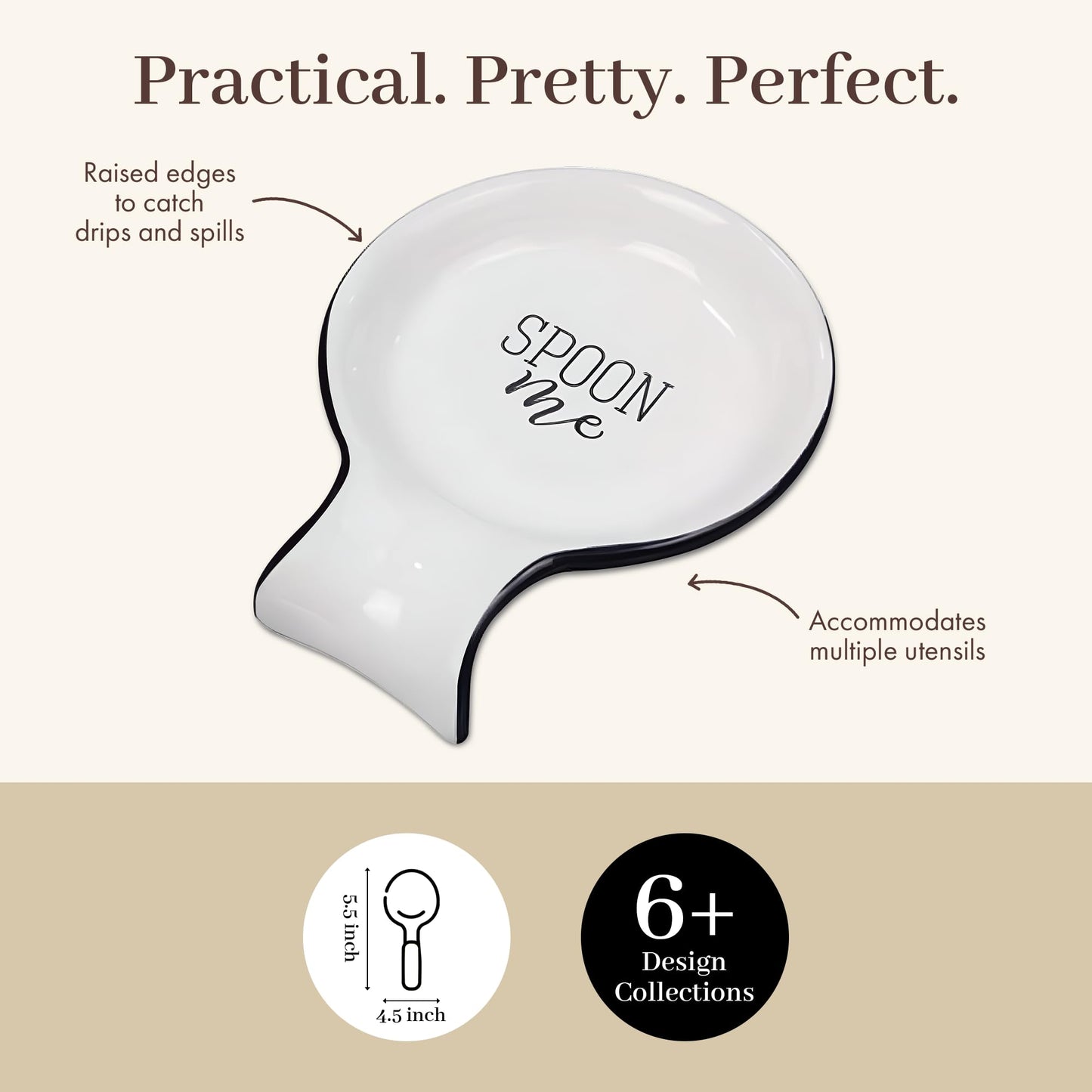 Young's Inc. Spoon Rest for Stove Top and Kitchen Counter - Ceramic Spoon Holder - Durable and Easy-to-Clean - Can Hold Ladles, Spatulas, Tea Bags, and More - Stylish Spoon Me Design - 5.5"x4.5"x1"