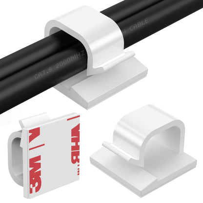 Large Cable Clips 40pcs with Strong Adhesive Tapes,Wire Holder Organizer Cord Management for Car, Office and Home (White- L04(40PCS))