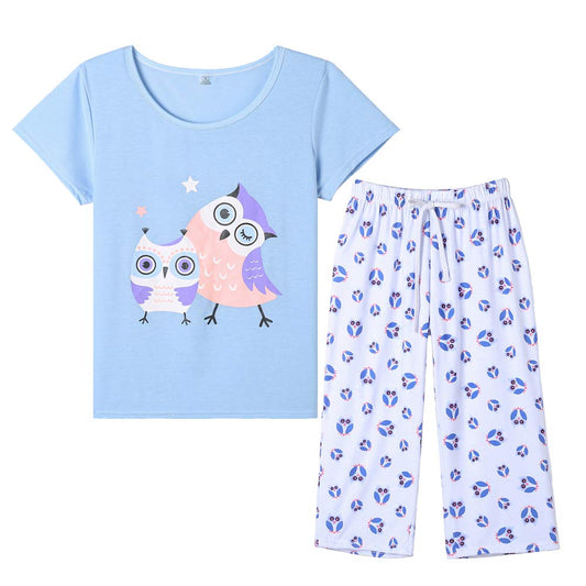 YIJIU Pajamas for Women Cute Owl Print Warm Sleepwear Two Piece Pajama Set, Owl, XXX-Large