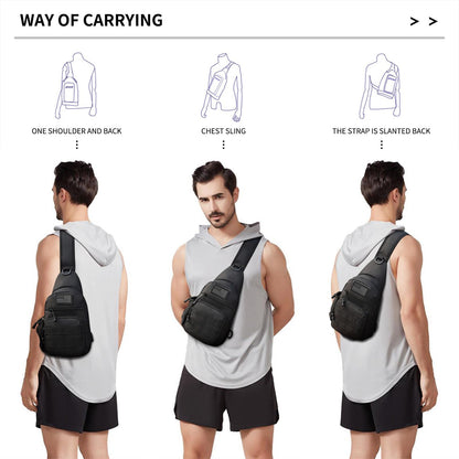 Laoyemen Tactical Sling Bag with Flag Patch - Military Backpack for Hiking, Hunting, Fishing - Crossbody Bags for Men