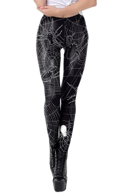 Womens Halloween Skeleton Leggings Pumpkin Costume Cosplay Tight Leggings M Black Spider Web